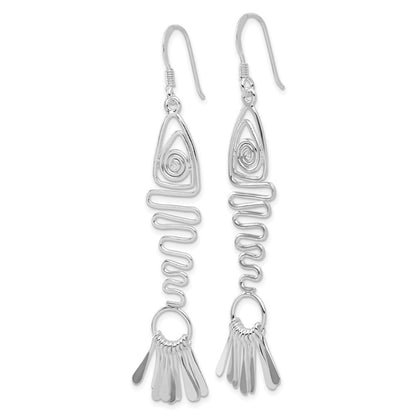 Sterling Silver Polished Fancy Geometric Fish Dangle Earrings