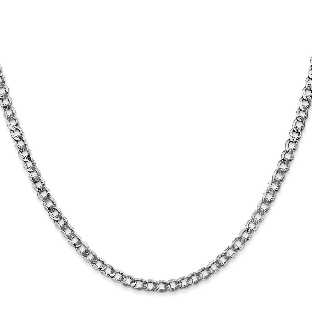 14K White Gold 3.35mm Semi-Solid Curb with Lobster Clasp Chain Necklace 24"
