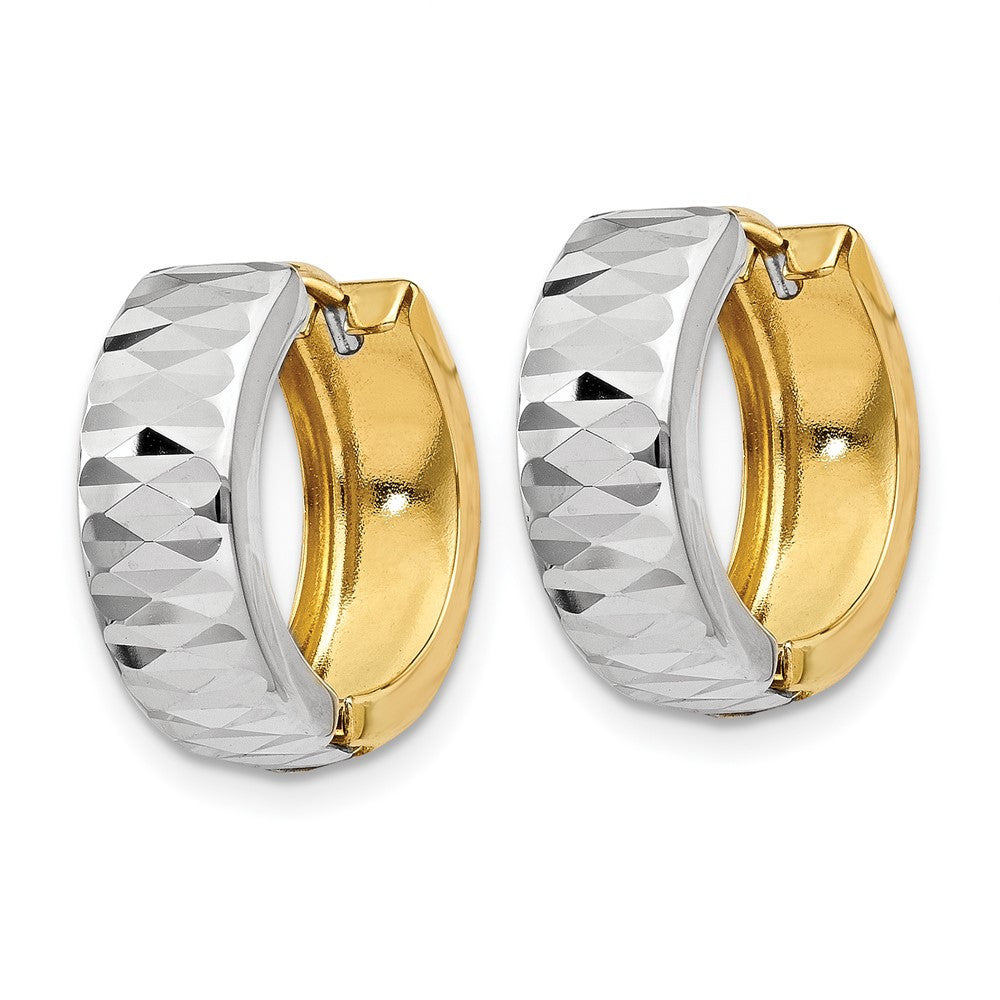 14k Two-tone Gold Textured Hoop Earrings