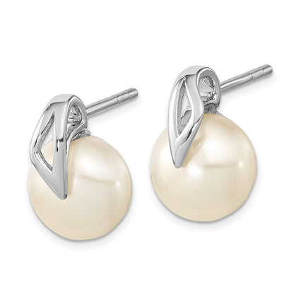 14k White Gold 7-8mm Button Freshwater Cultured Pearl Stud Earrings
