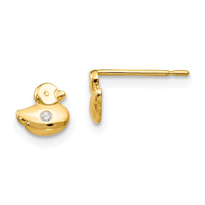 14k Yellow Gold CZ Children's Duck Button Stud Earrings