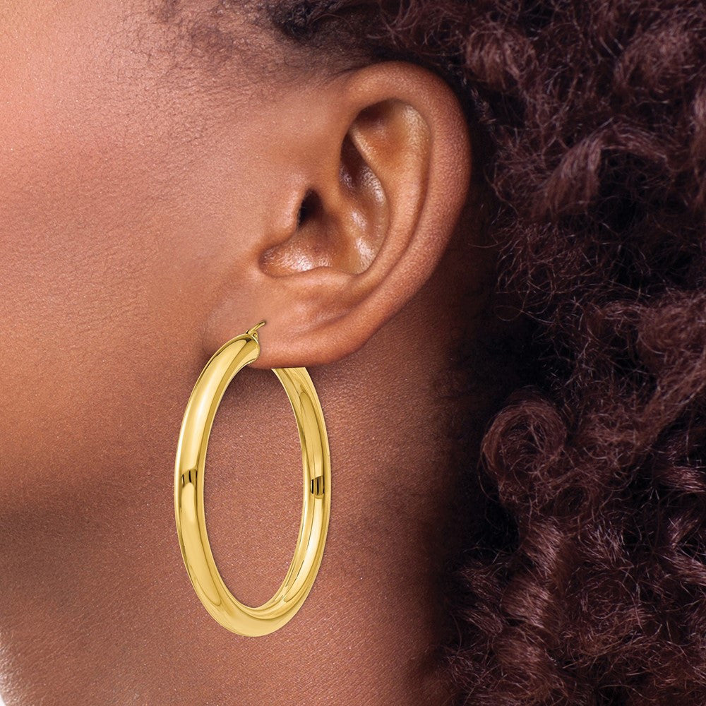 14k Yellow Gold Polished 5mm Tube Hoop Earrings