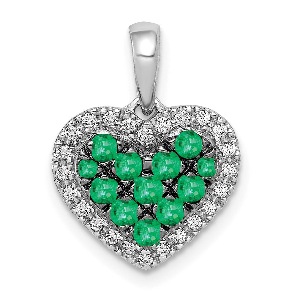 14k White Gold Black Rhodium Diamond/Emerald Heart Pendant