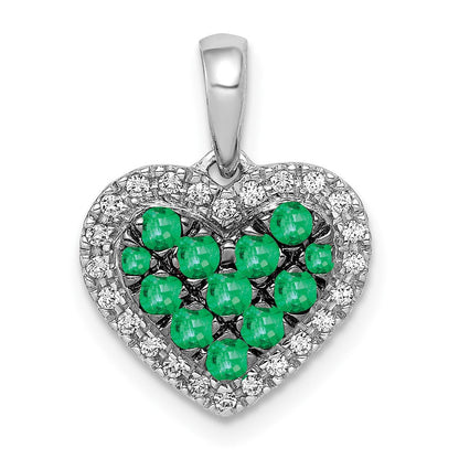 14k White Gold Black Rhodium Diamond/Emerald Heart Pendant