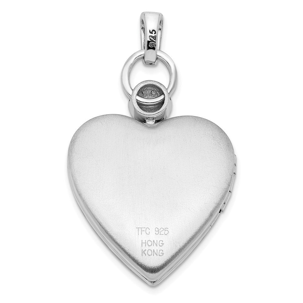Sterling Silver Rhodium-plated 21mm Heart Dia. Accent Diamond-Cut Satin Locket