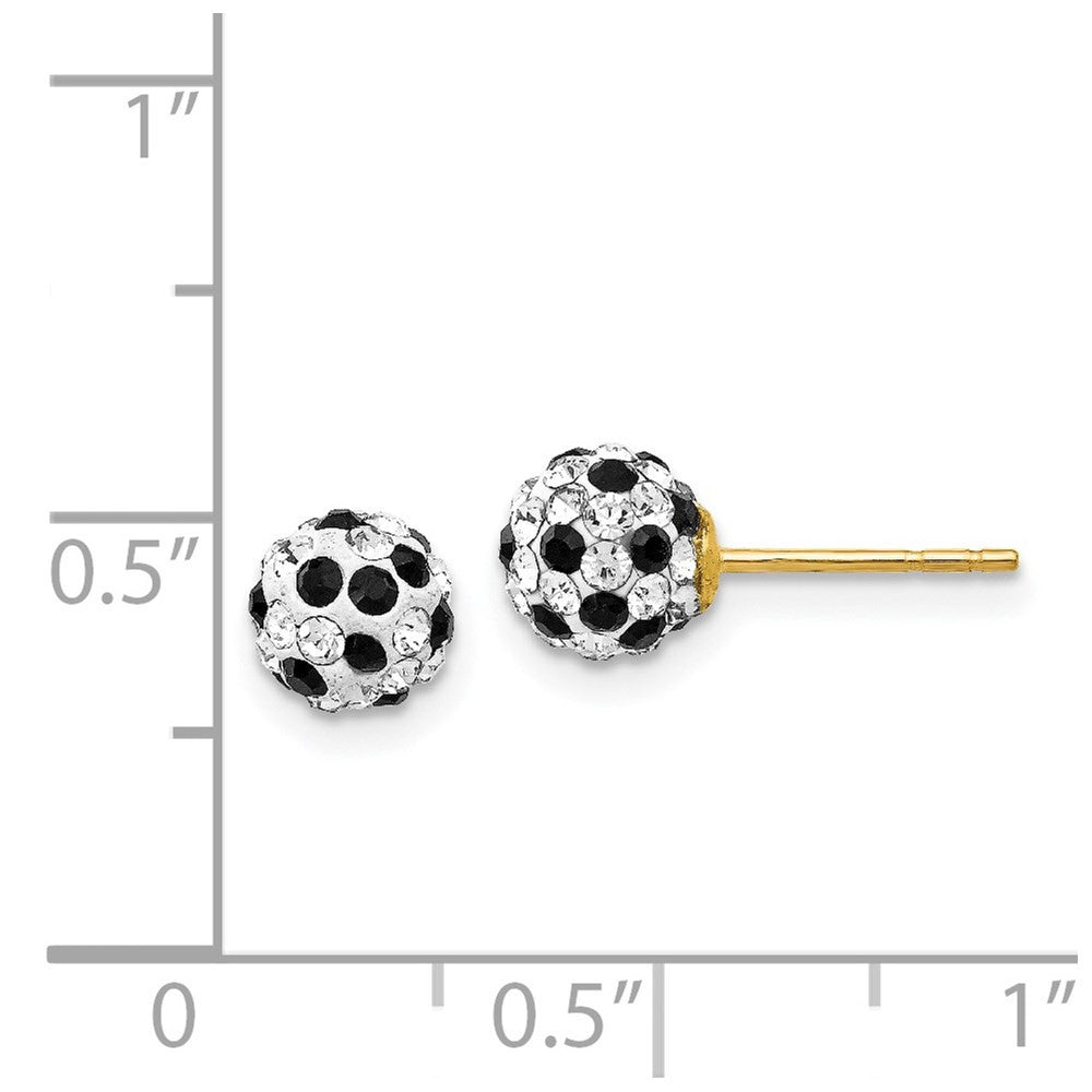 14k Yellow Gold Black and White Crystal 6mm Stud Earrings