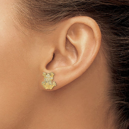 14k Yellow Gold 2-D Leap Frog Stud Earrings