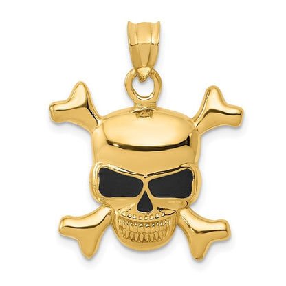 14k Yellow Gold Enameled Skull Pendant