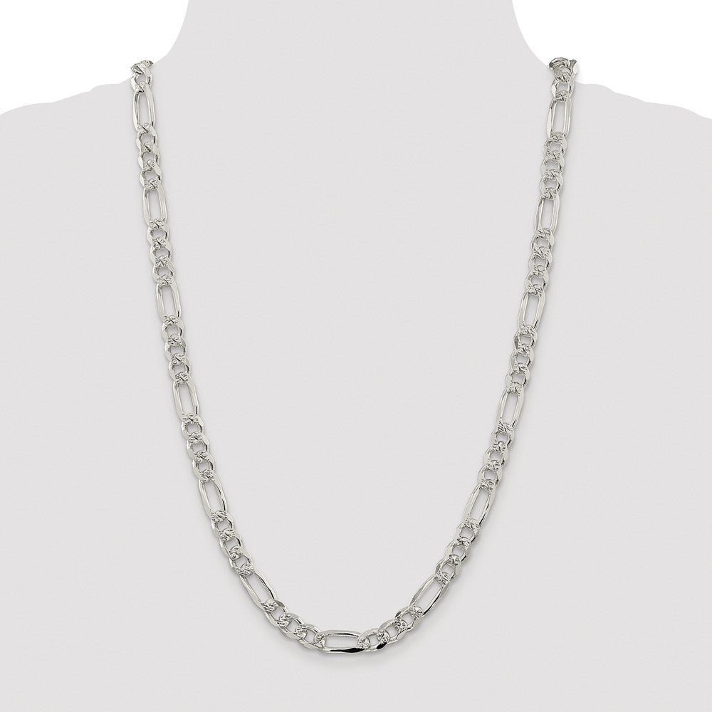 Sterling Silver Rhodium-plated 8mm Pav� Flat Figaro Chain Necklace 26"