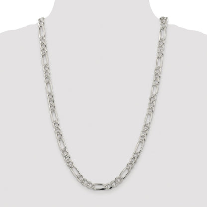 Sterling Silver Rhodium-plated 8mm Pav� Flat Figaro Chain Necklace 26"