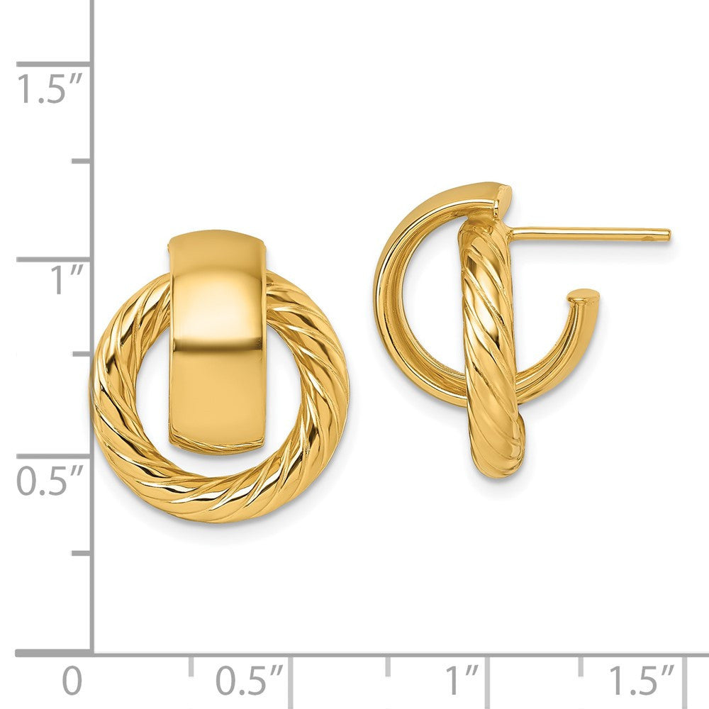 14k Yellow Gold Polished and Twisted Circle Stud Earrings