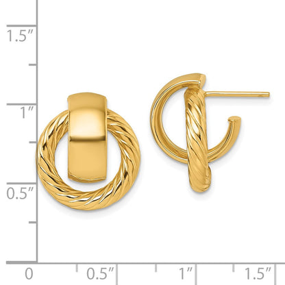 14k Yellow Gold Polished and Twisted Circle Stud Earrings