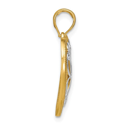 14k Yellow Gold Rhodium Filigree Heart Charm Pendant