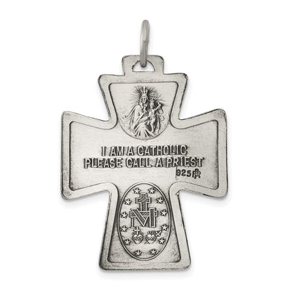 Sterling Silver Antiqued Reversible 4-way Medal Pendant