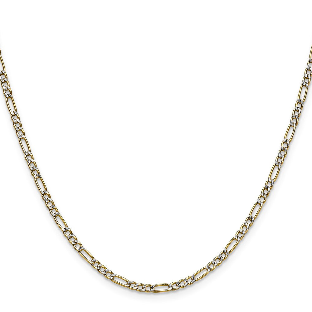 14k Yellow Gold 2.3mm Semi-solid with Rhodium Pav� Figaro Chain Necklace 16"