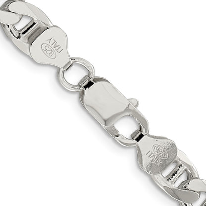 Sterling Silver 7.4mm Diamond-Cut Flat Anchor Curb Chain Necklace 22"