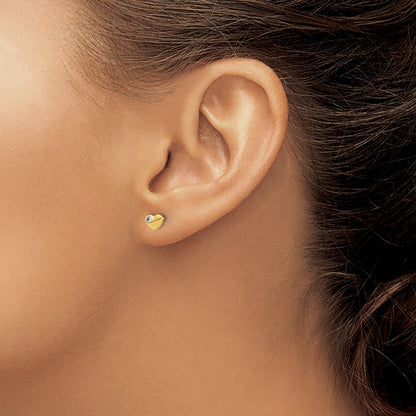 14k Yellow Gold CZ Heart Button Stud Earrings