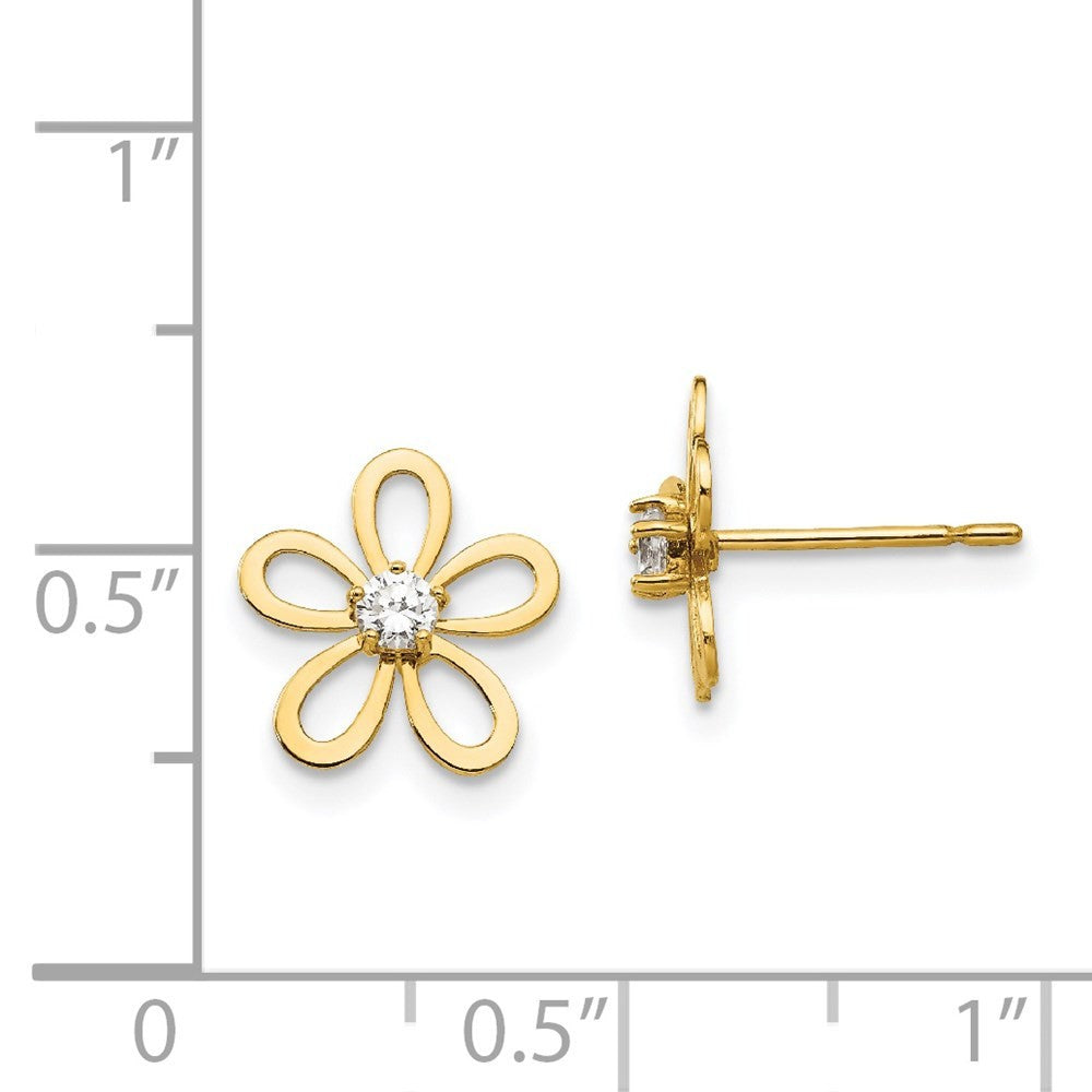 14k Yellow Gold CZ Children's Flower Button Stud Earrings