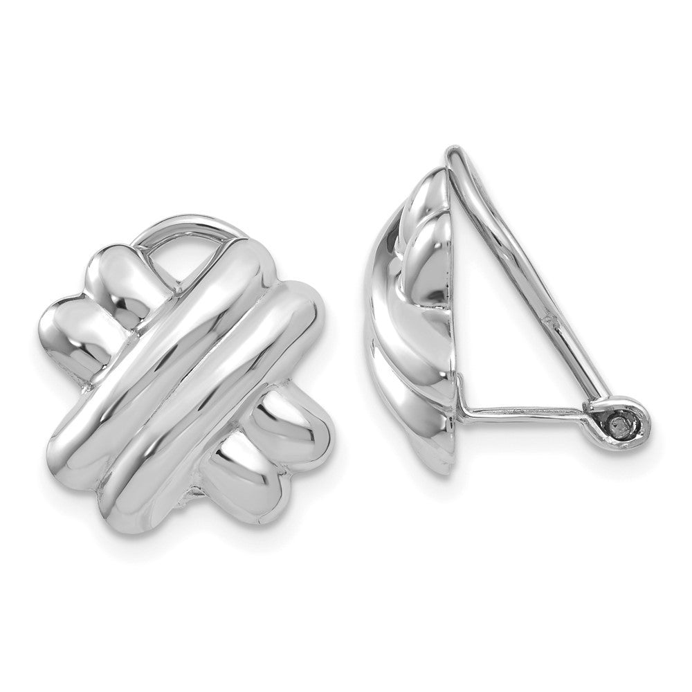 14k White Gold Polished Non-pierced X Omega Back Stud Earrings