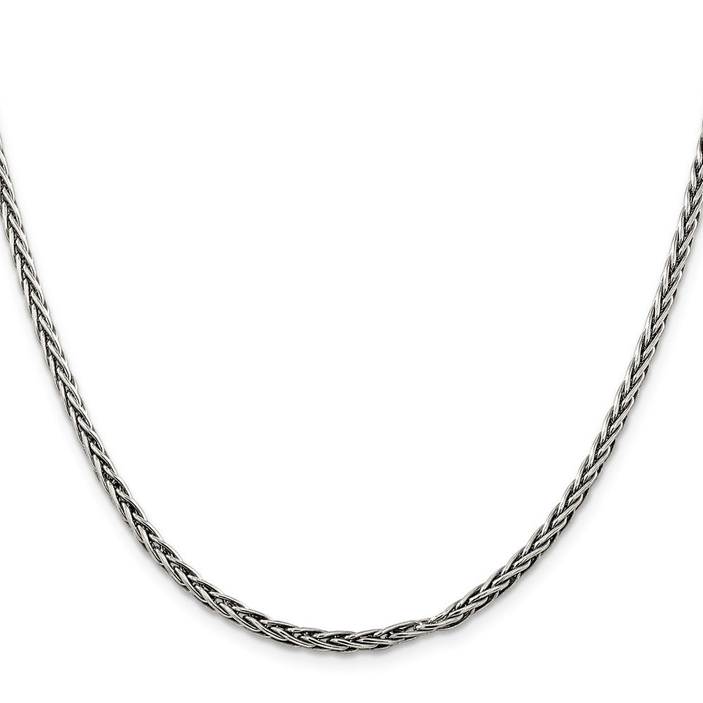Sterling Silver Antiqued 3.25mm Solid Square Spiga Chain Necklace 24"