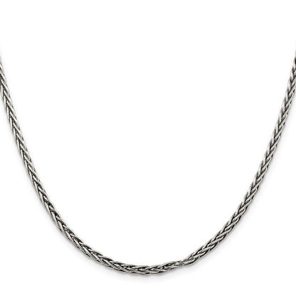 Sterling Silver Antiqued 3.25mm Solid Square Spiga Chain Necklace 24"