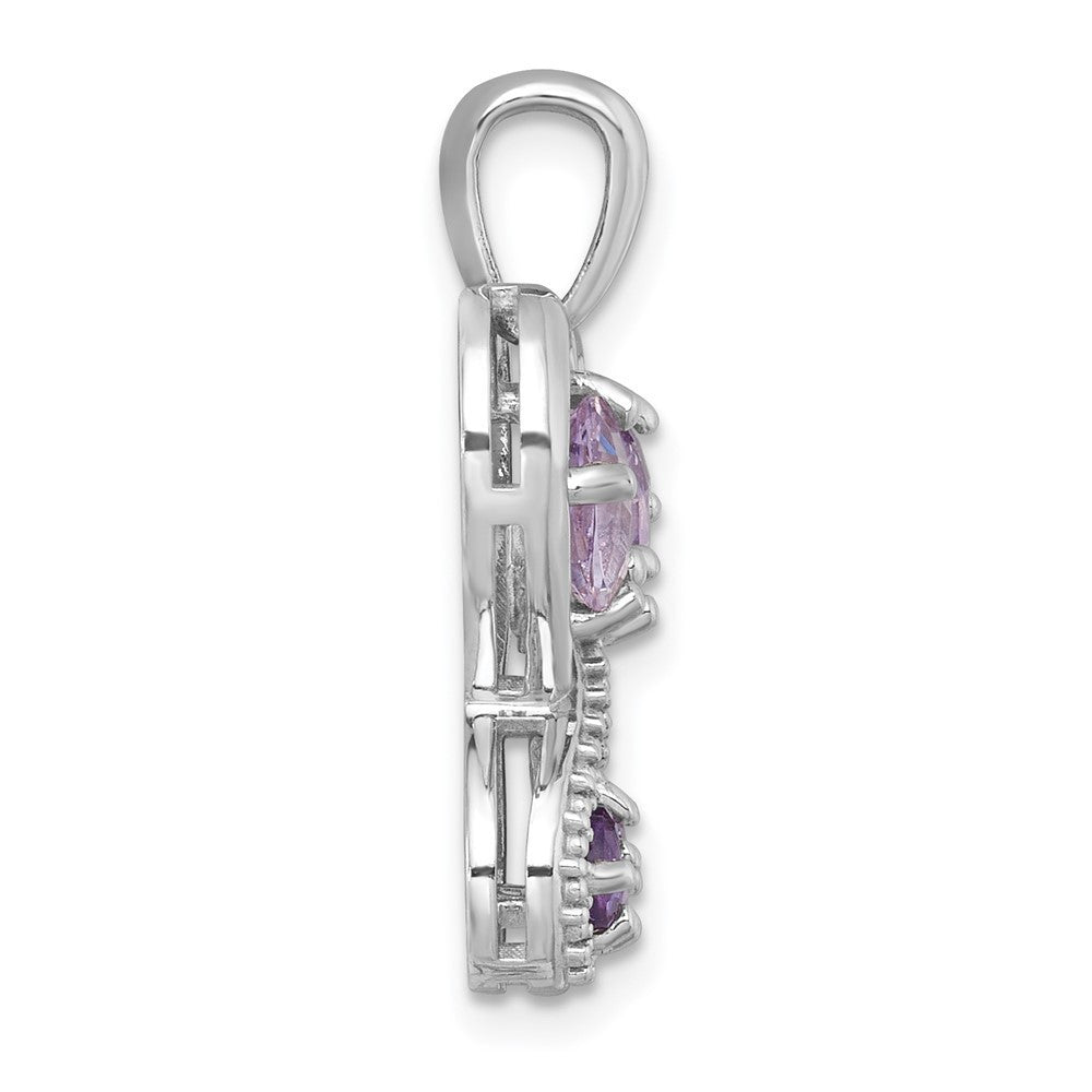 Sterling Silver Polished Amethyst Rose de France Quartz Heart Butterfly Pendant