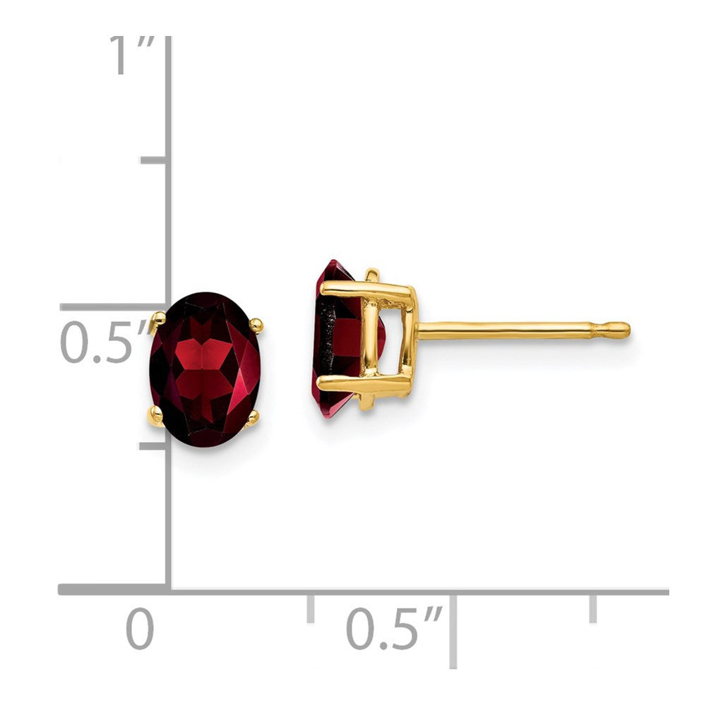 14k Yellow Gold 7x5mm Oval Garnet Stud Earrings