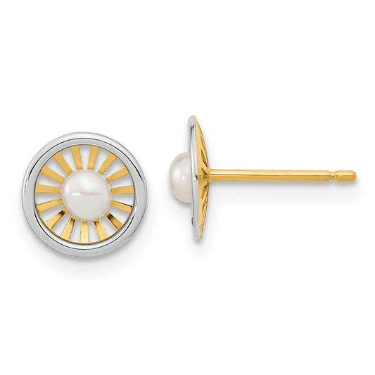 14K Two-tone 3-3.5mm Freshwater Cultured Pearl Stud Earrings