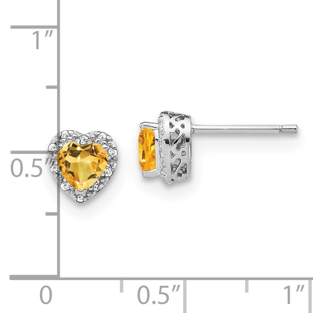 Sterling Silver Rhodium-plated Citrine and Diamond Button Stud Earrings