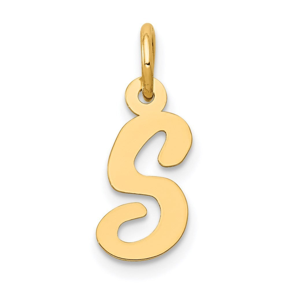 14k Yellow Gold Small Script Letter S Initial Charm Pendant