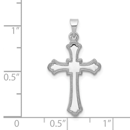 14k White Gold Budded Cross Charm Pendant