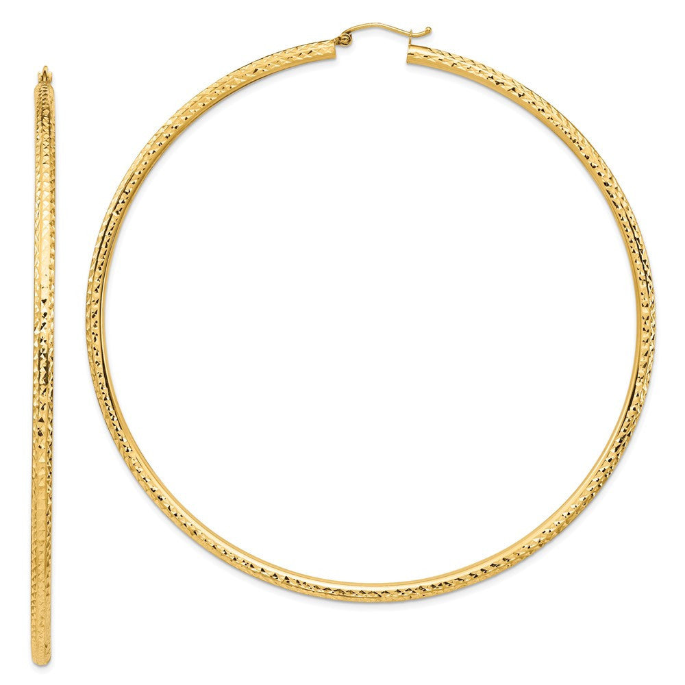 14k Yellow Gold Lightweight 3mm Diamond-cut Hoop Earrings