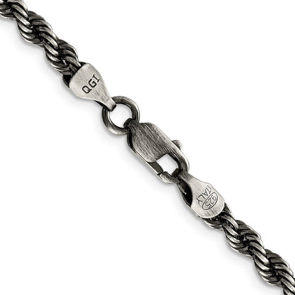 Sterling Silver Ruthenium-plated 4.5mm Rope Chain Necklace 24"