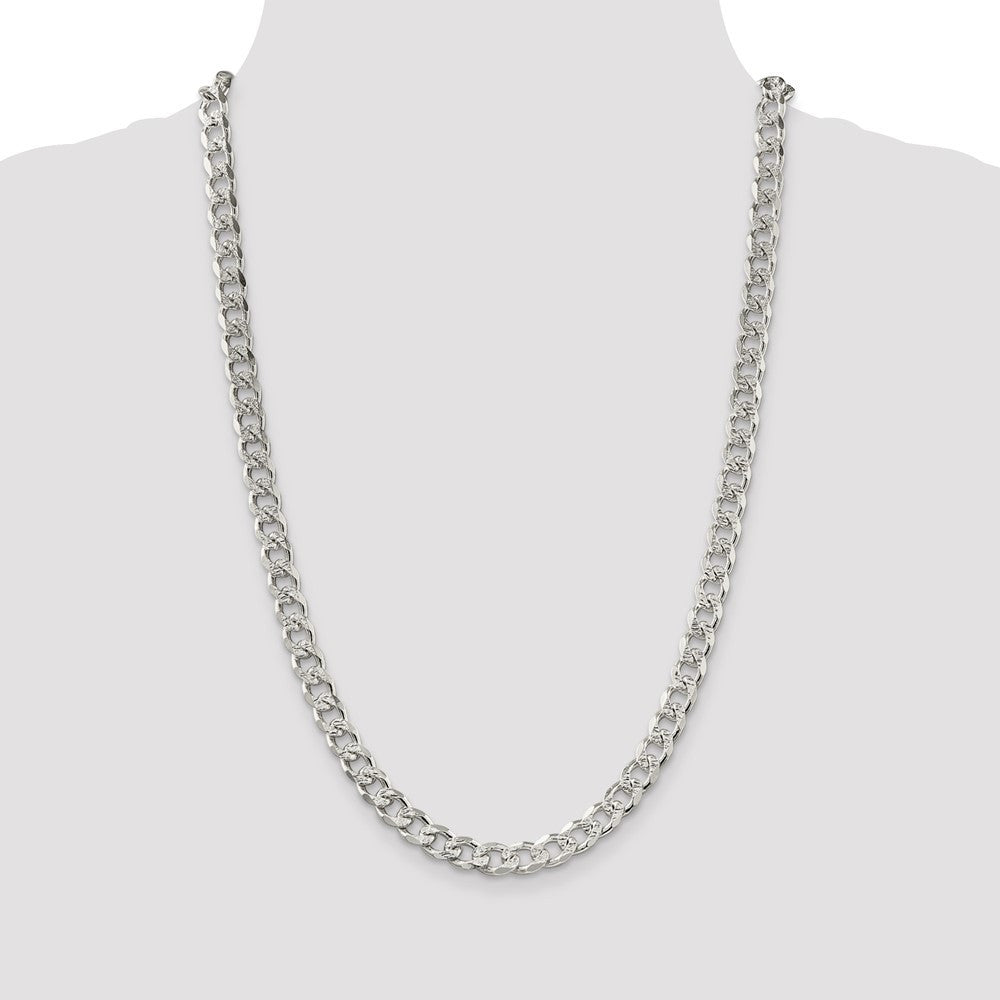 Sterling Silver 8.3mm Pav� Curb Chain Necklace 26"