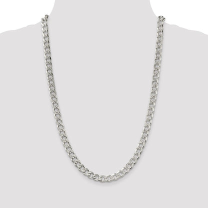 Sterling Silver 8.3mm Pav� Curb Chain Necklace 26"