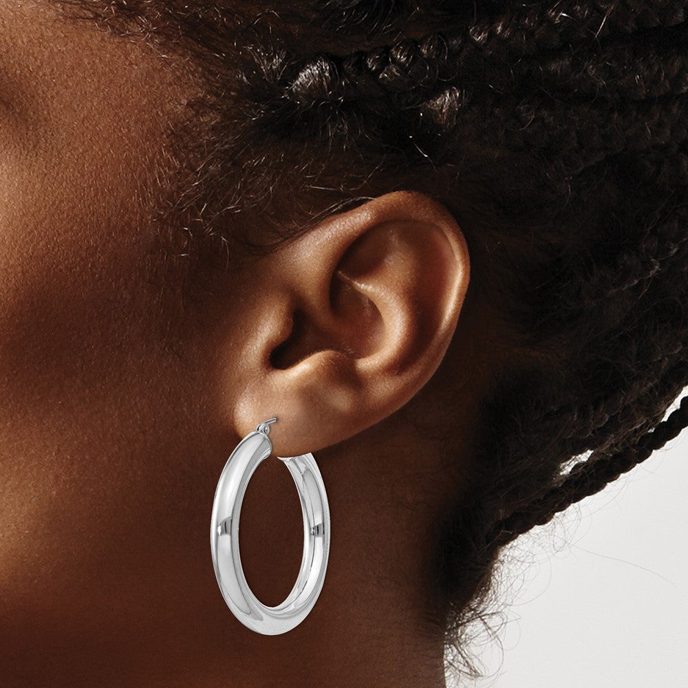 Sterling Silver Rhodium-plated 5mm Round Hoop Earrings