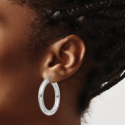 Sterling Silver Rhodium-plated 5mm Round Hoop Earrings