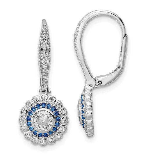 Sterling Silver Rhodium-plated Polished Blue & White CZ Dangle Earrings