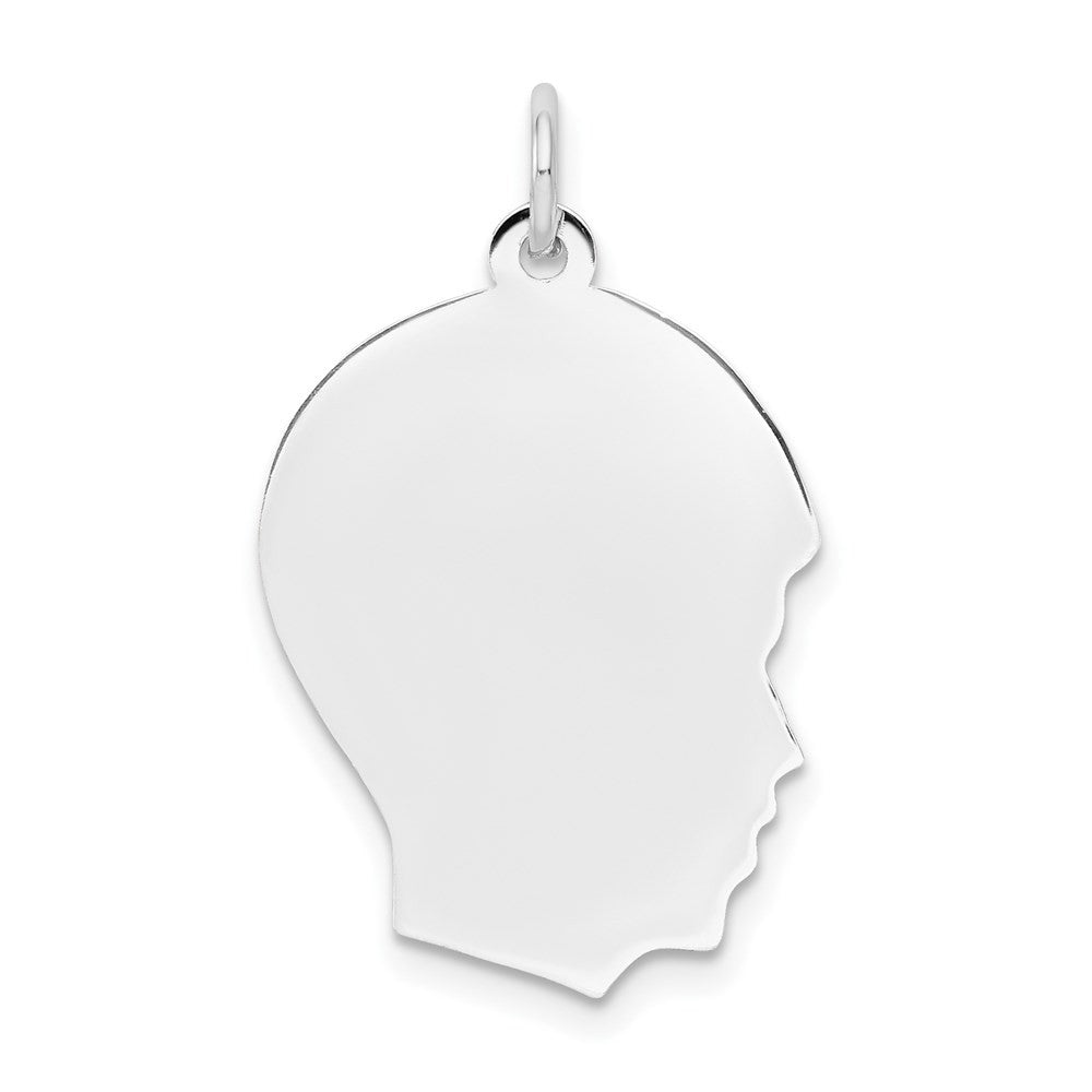 14k White Gold White Plain Medium.011 Depth Facing Right Boy Charm Pendant