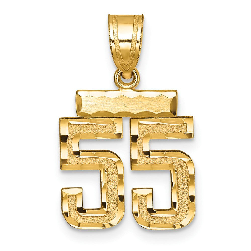 14k Yellow Gold Small Brushed Diamond-cut Number 55 Charm Pendant