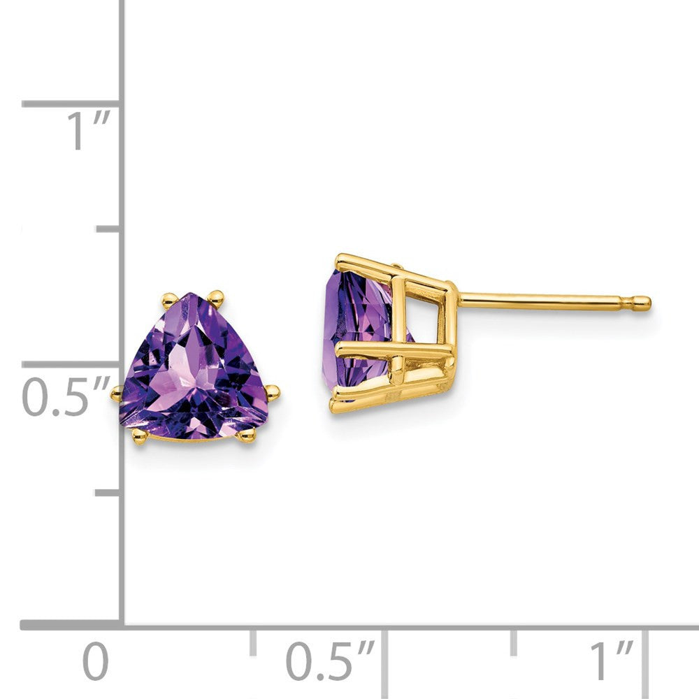 14k Yellow Gold 7mm Trillion Amethyst Stud Earrings