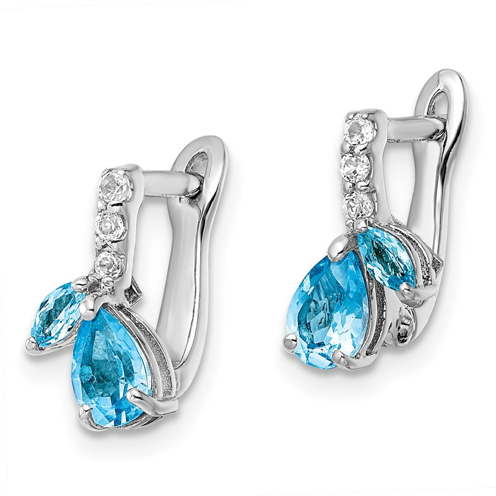 Sterling Silver Rhodium-plated Swiss BT/White Topaz Hinged Dangle Earrings