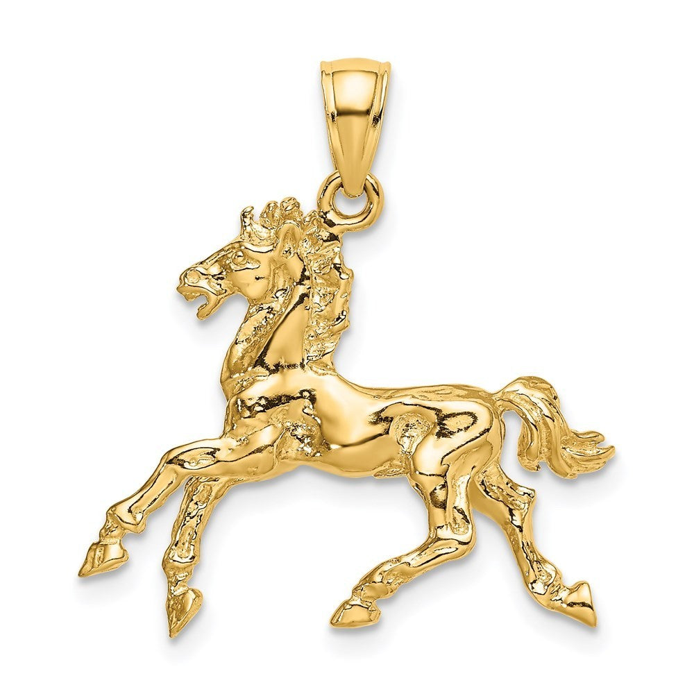 14k Yellow Gold 3-D Horse Trotting Charm Pendant