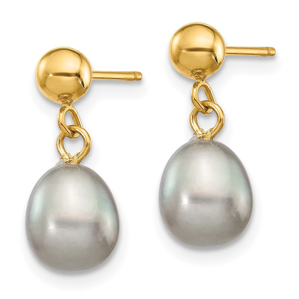 14k Yellow Gold 6-7mm Grey Rice Freshwater Cultured Pearl Dangle Earrings
