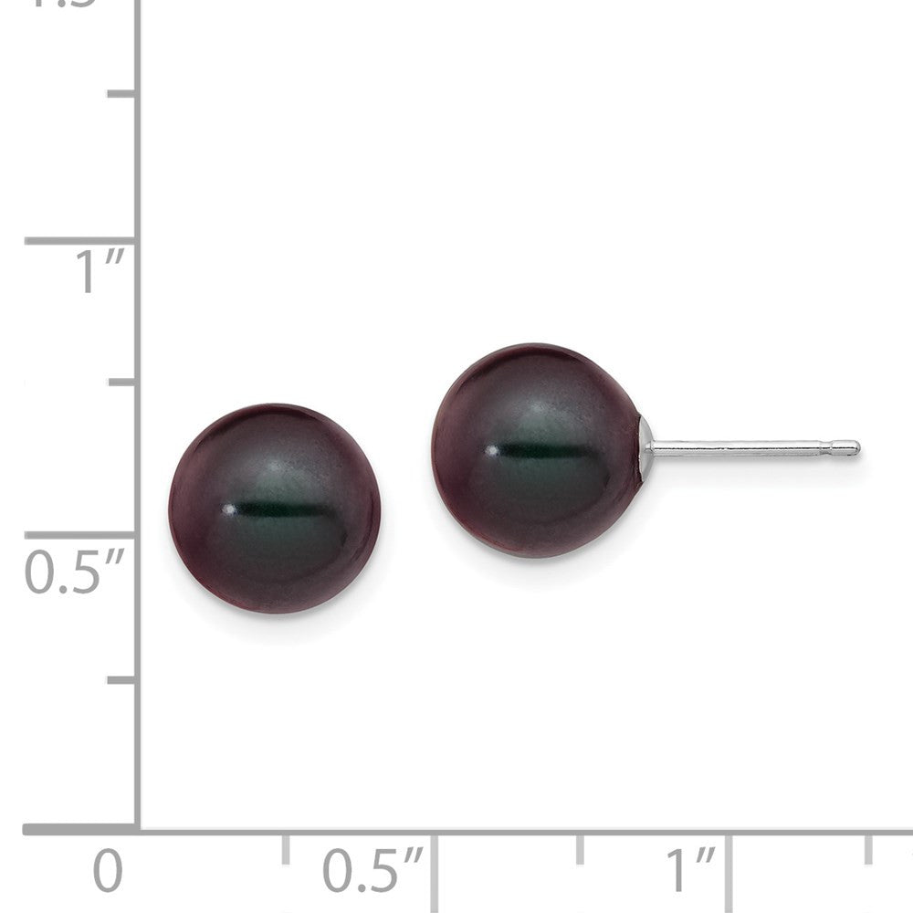 14k White Gold 9-10mm Black Round Freshwater Cultured Pearl Stud Earrings