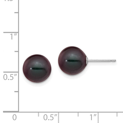 14k White Gold 9-10mm Black Round Freshwater Cultured Pearl Stud Earrings