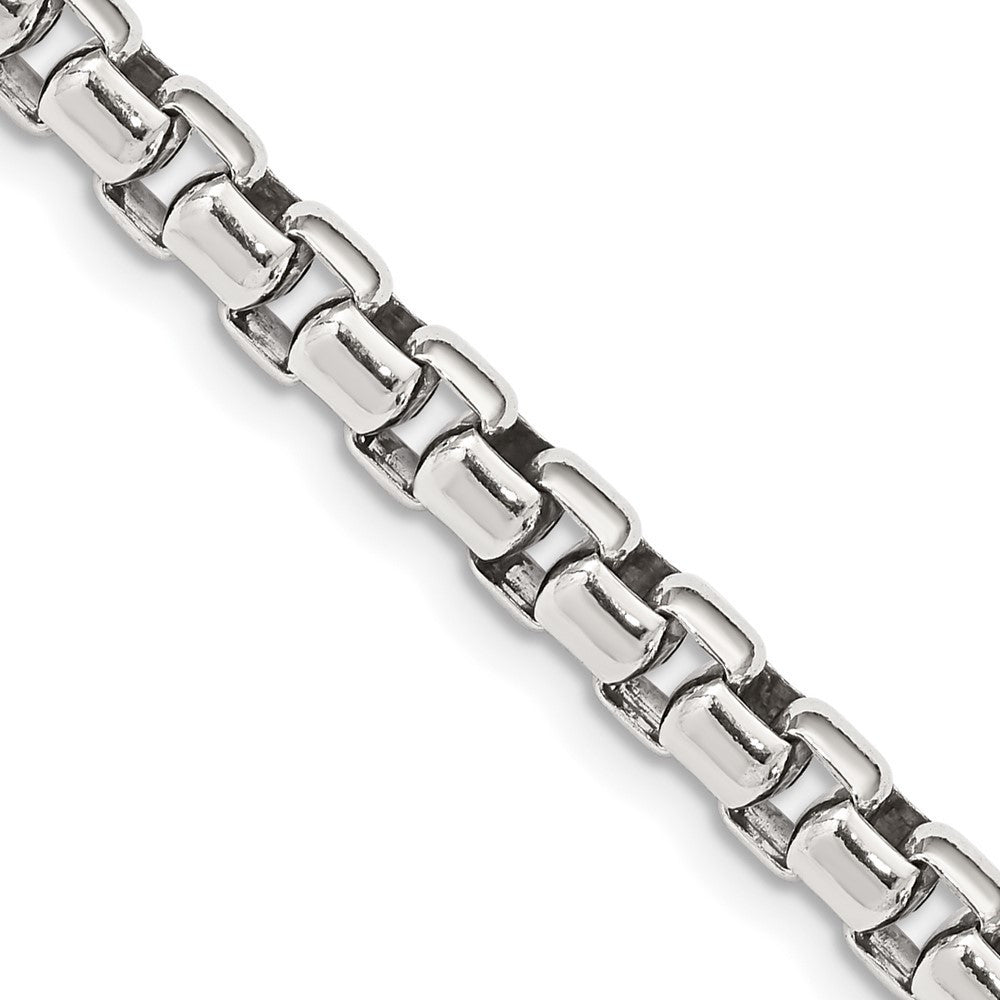 Sterling Silver Antiqued 5.2mm Round Box Chain Necklace 24"