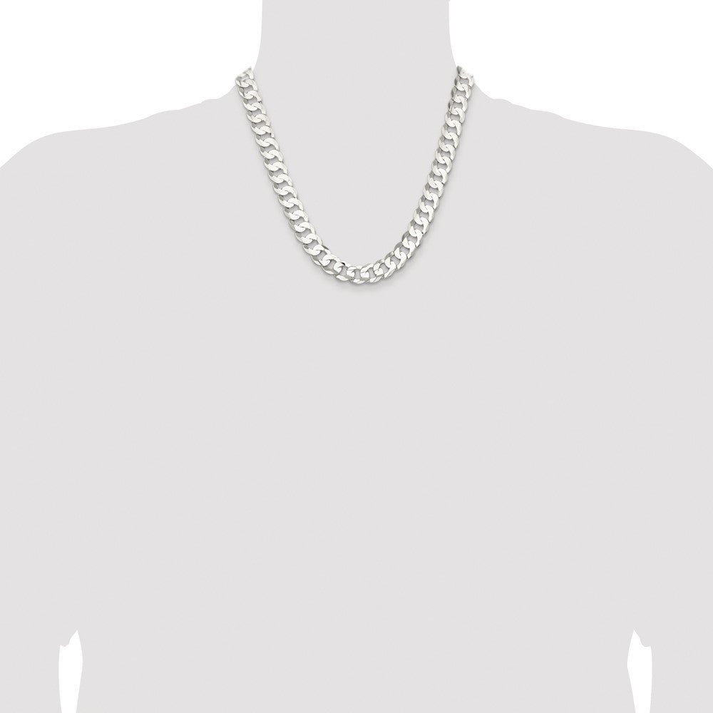 Sterling Silver Rhodium-plated 11.9mm Concave Beveled Curb Chain Necklace 20"