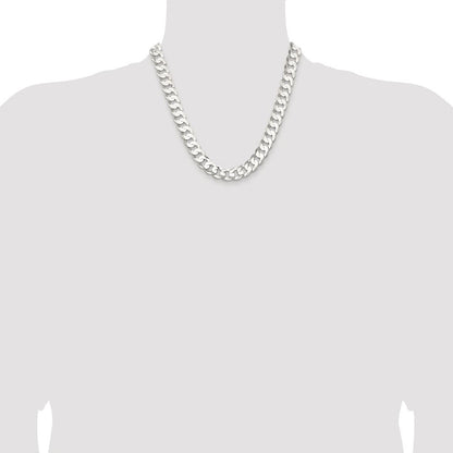 Sterling Silver Rhodium-plated 11.9mm Concave Beveled Curb Chain Necklace 20"