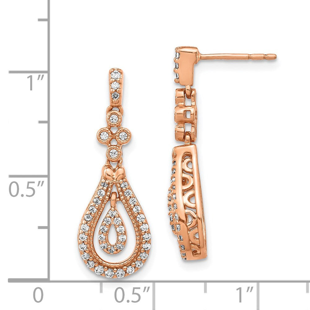 14k Rose Gold Polished Diamond Drop & Dangle Earrings